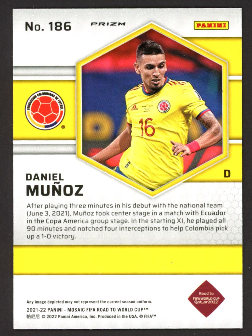 Daniel Munoz Silver Prizm 2021 Panini Mosaic Road to FIFA World Cup Rookie Card # 186