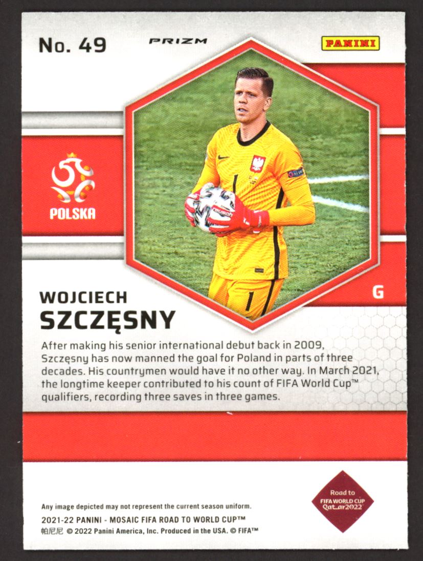 Wojciech Szczesny Silver Prizm 2021 Panini Mosaic Road to FIFA World Cup Card # 49