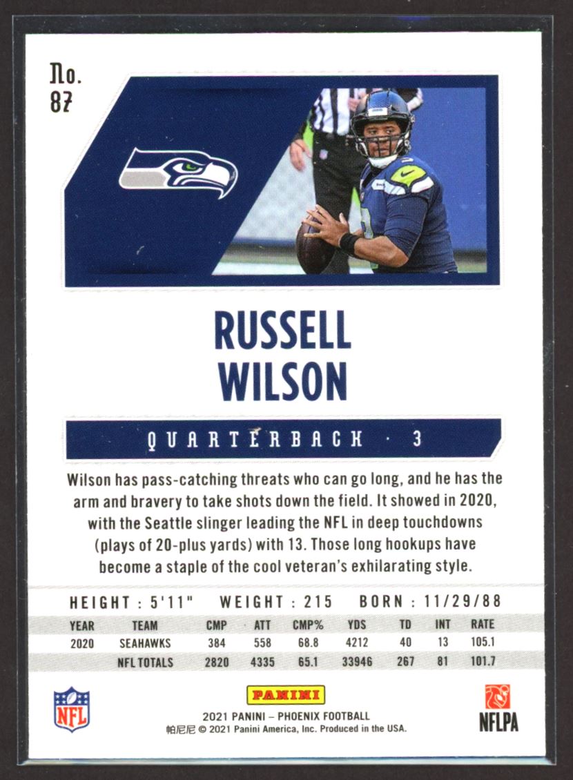 Russell Wilson Lazer 2021 Panini Phoenix Card # 87