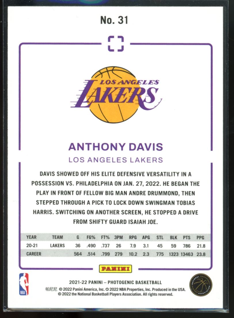 Anthony Davis 2021 Panini Photogenic Card # 31