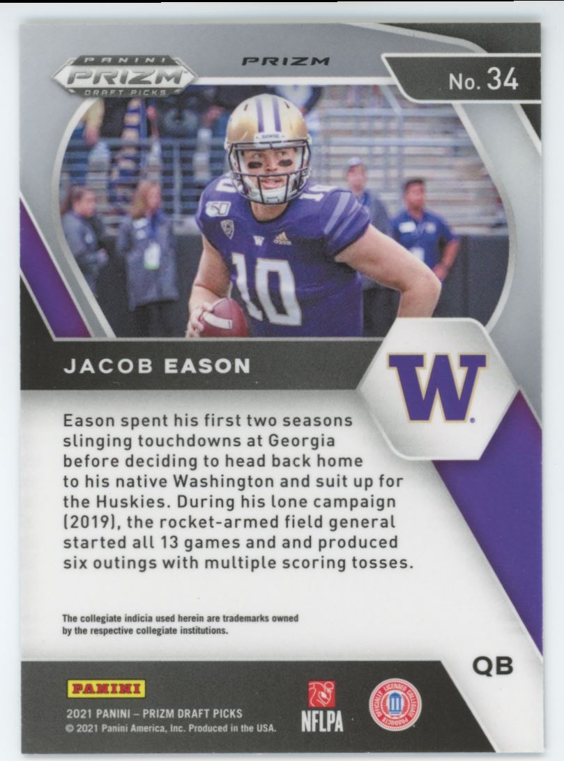 Jacob Eason Prizms Green 2021 Panini Prizm Draft Picks Collegiate Card # 34