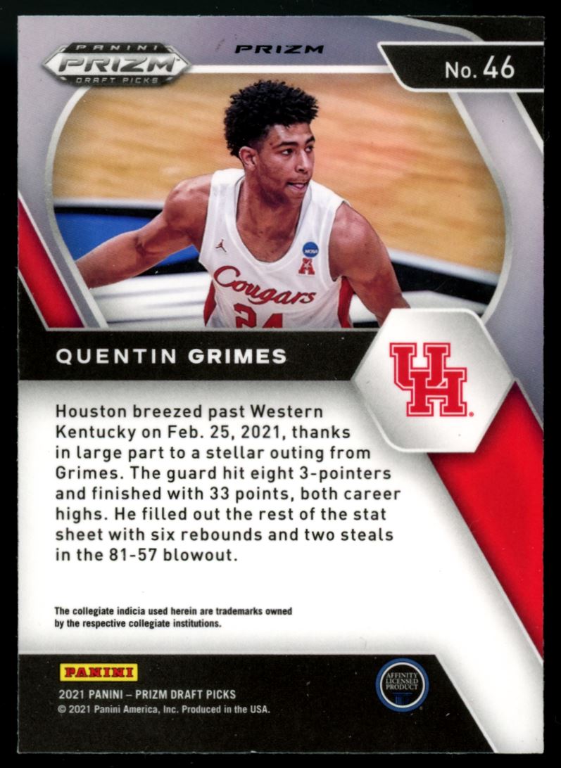 Quentin Grimes Blue Disco Prizm 2021 Panini Prizm Draft Picks Rookie Card # 46