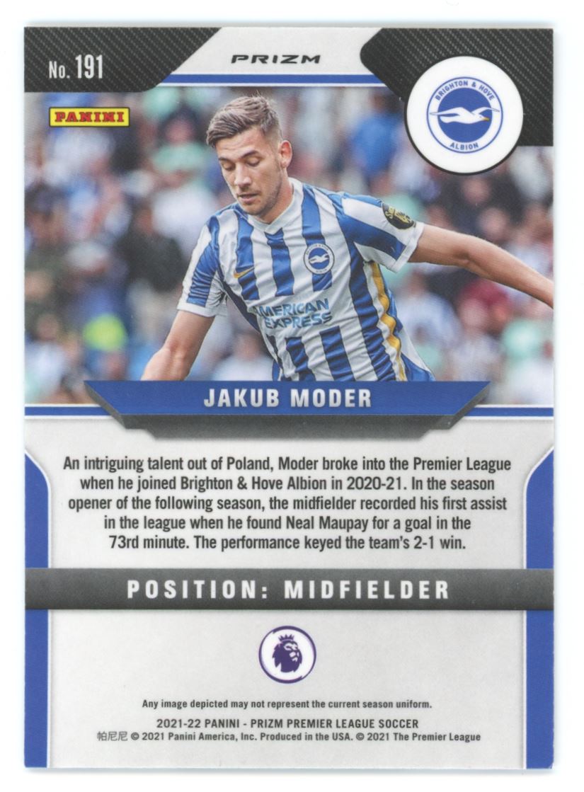 Jakub Moder Silver Prizm 2021 Panini Prizm Premier Leauge Card # 191
