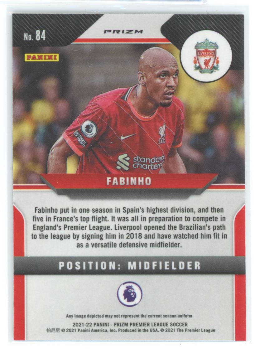 Fabinho Silver Prizm 2021 Panini Prizm Premier Leauge Card # 84