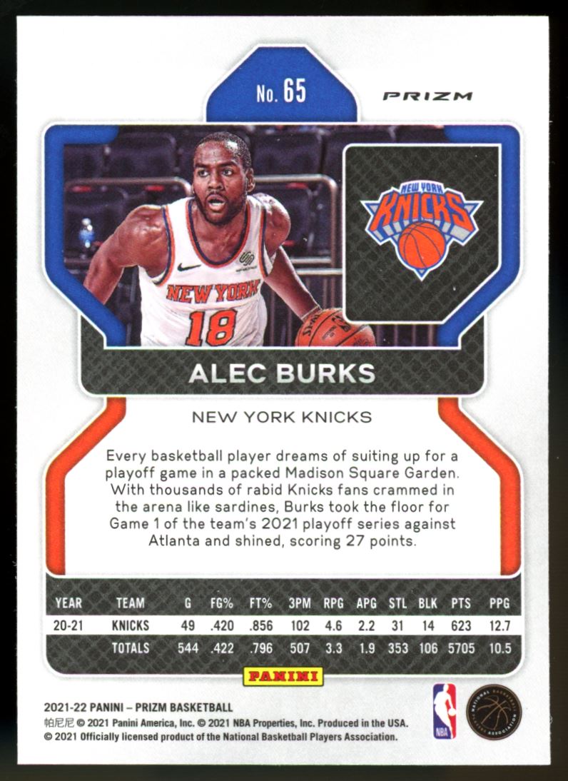 Alec Burks 75th Aniversary Diamond Prizm 2021 Panini Prizm Card # 65