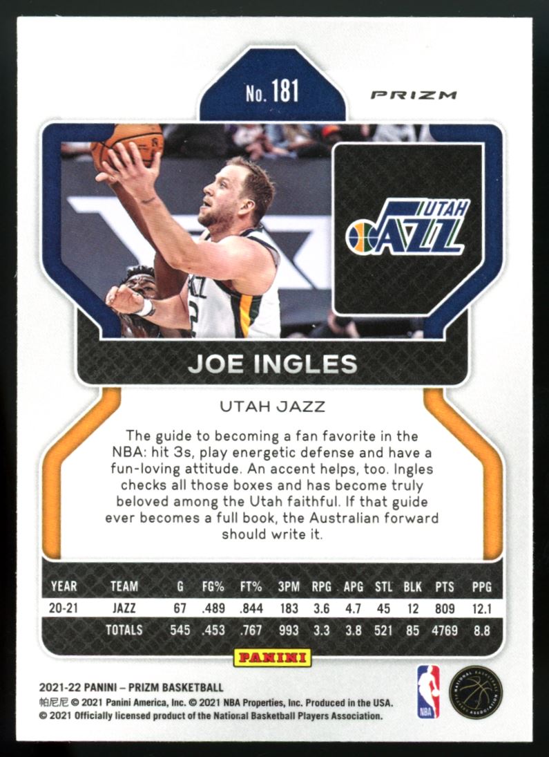 Joe Ingles Cracked Ice Prizm 2021 Panini Prizm Card # 181