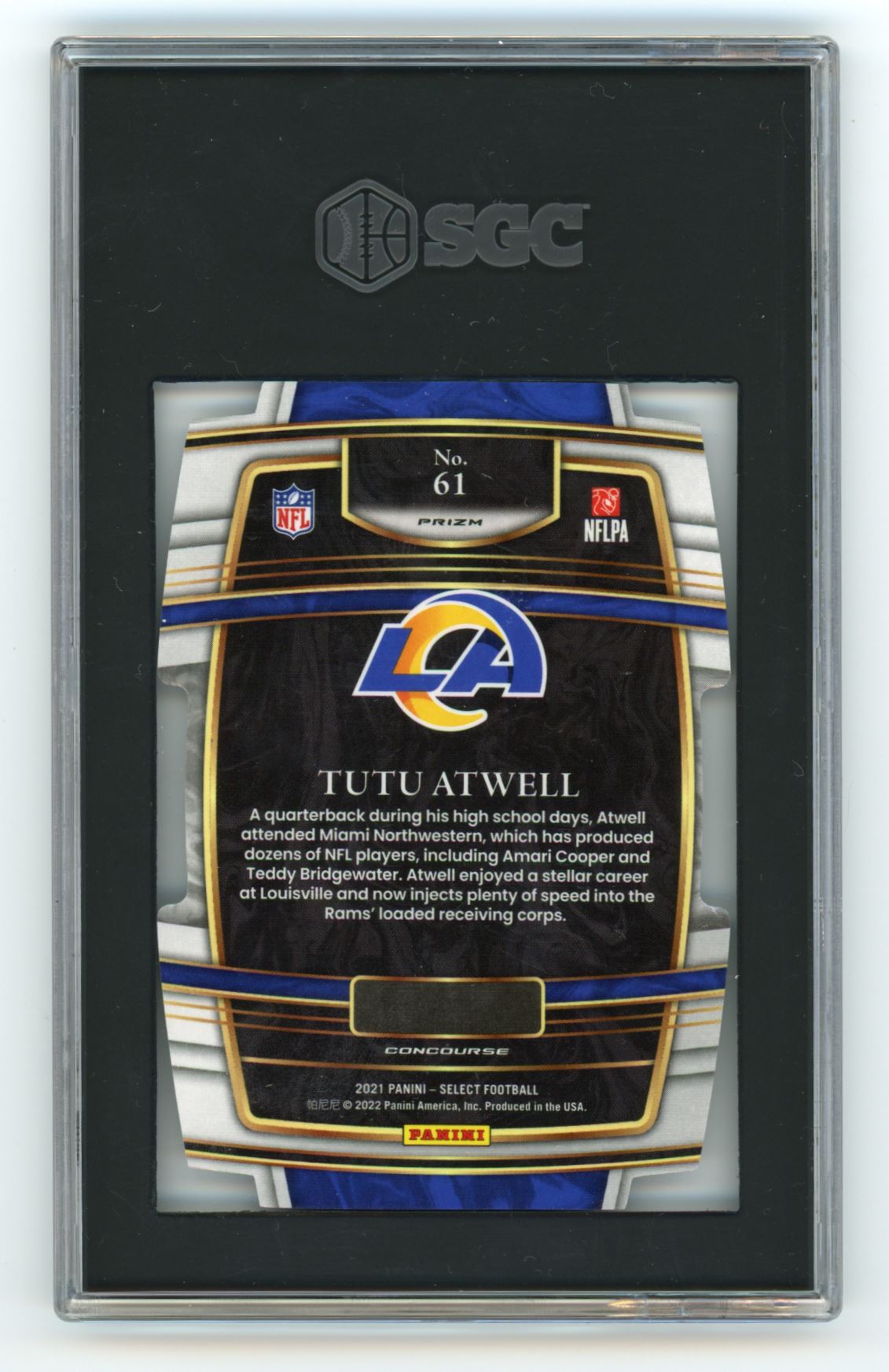 SCG 9 Tutu Atwell 2021 Panini Select Zebra Prizm Die-Cut Rookie Card # 61