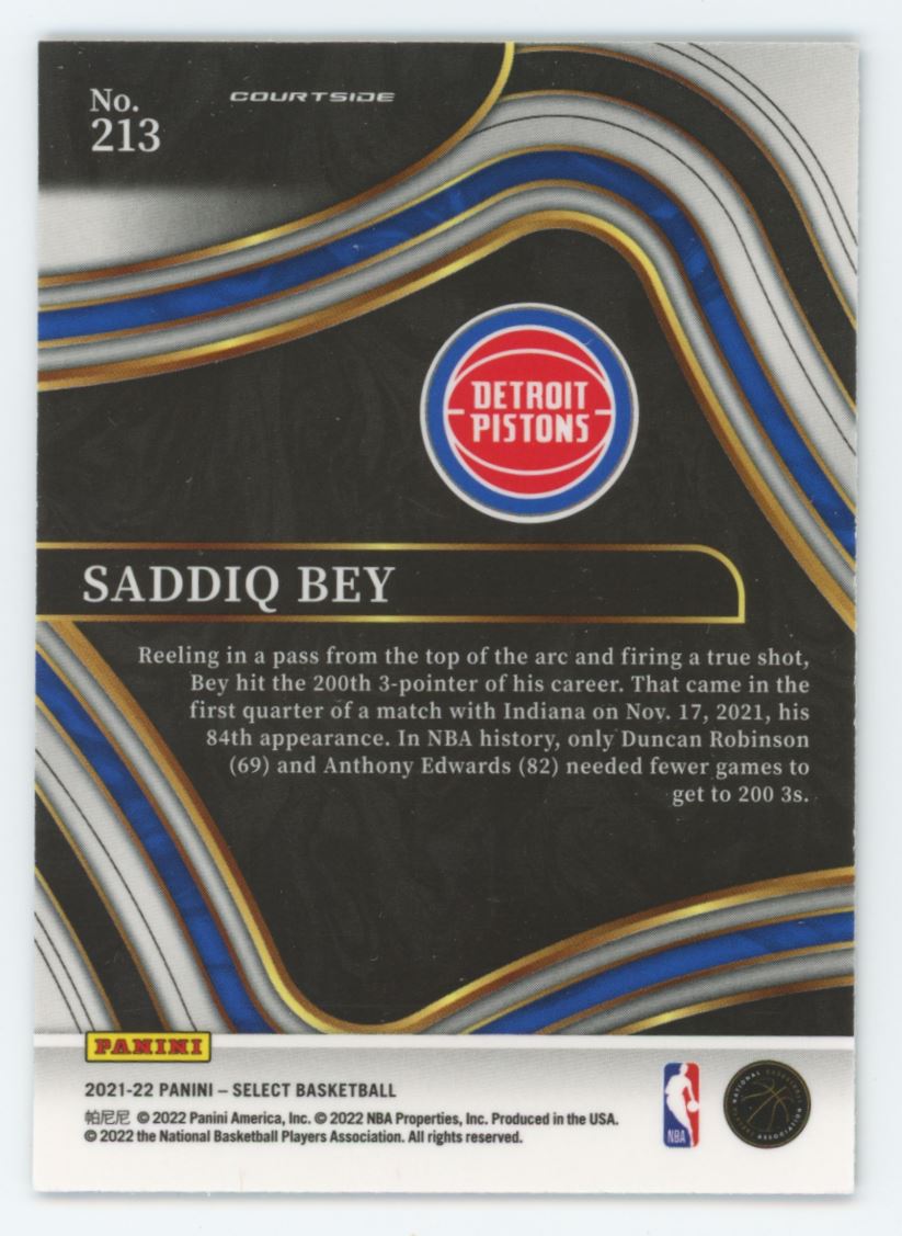 Saddiq Bey Courtside 2021 Panini Select Card # 213