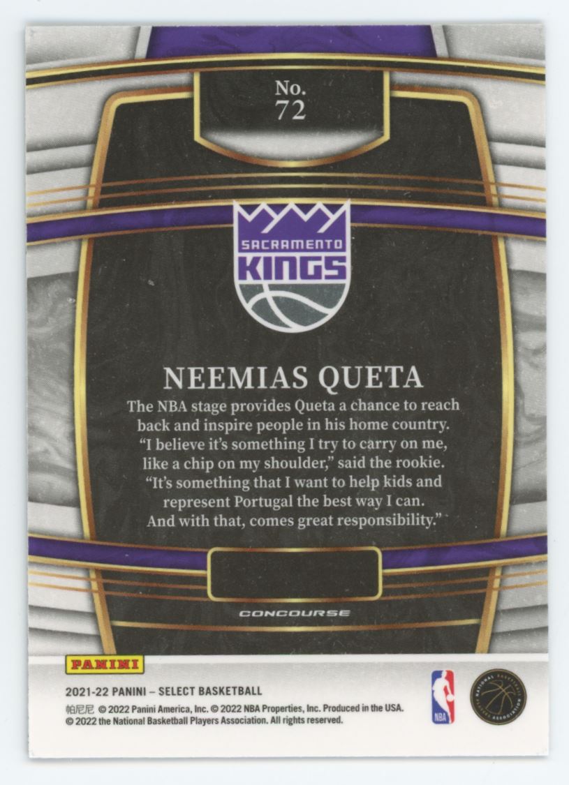 Neemias Queta Concourse 2021 Panini Select Rookie Card # 72