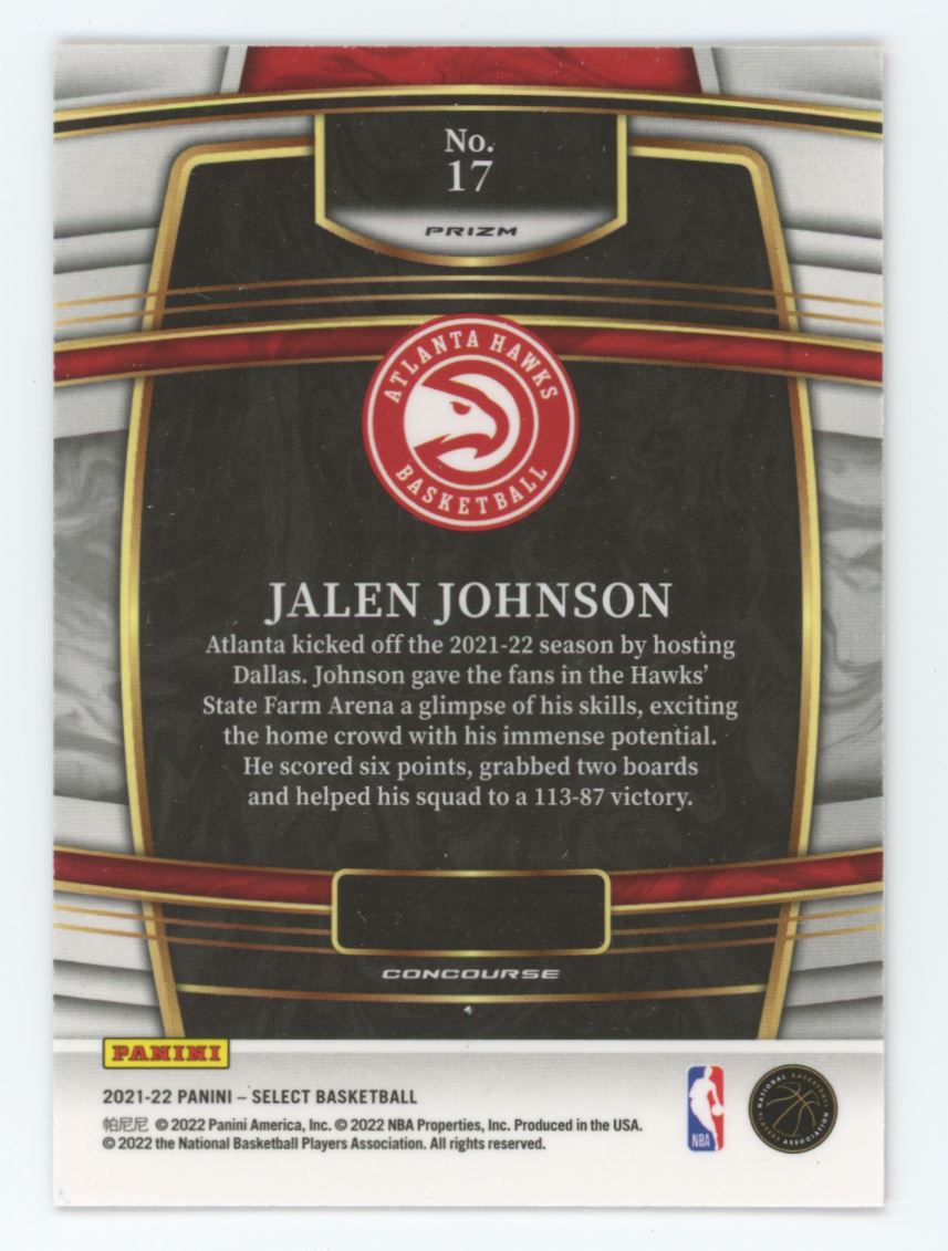 Jalen Johnson Orange Prizm Concourse 2021 Panini Select Rookie Card # 17