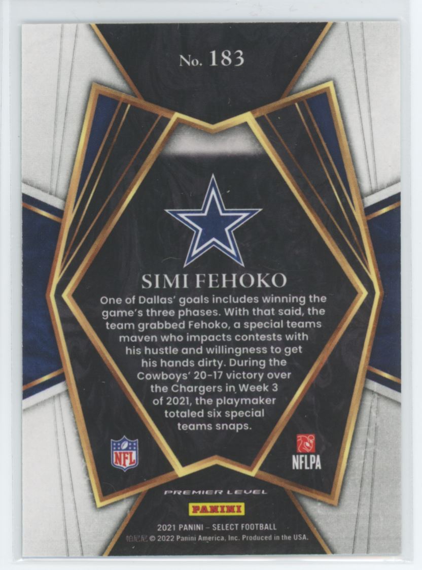 Simi Fehoko Premier Level 2021 Panini Select Rookie Card # 183