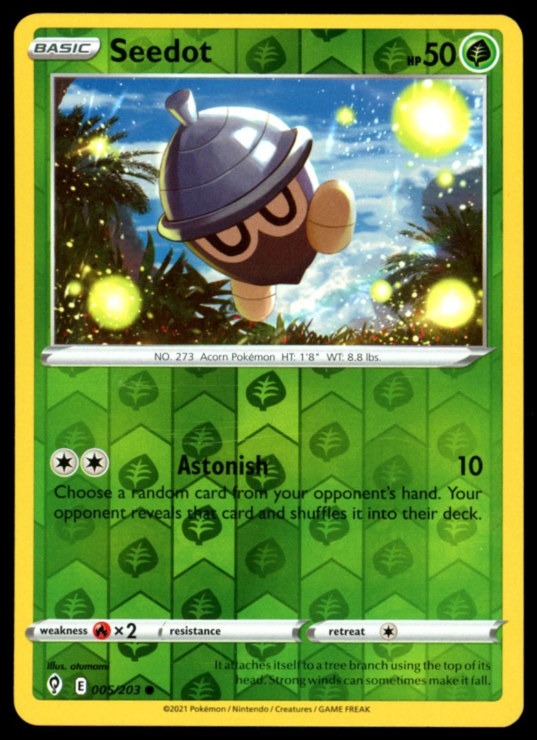 Seedot Common Reverse Holo 2021 Sword & Shield - Evolving Skies Card # VTC Seedot Common Reverse Holo 2021 Sword & Shield - Evolving Skies Card # VTC