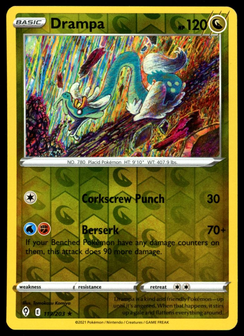 Drampa Rare Reverse Holo 2021 Sword & Shield - Evolving Skies Card # 1 VTC Drampa Rare Reverse Holo 2021 Sword & Shield - Evolving Skies Card # 1 VTC