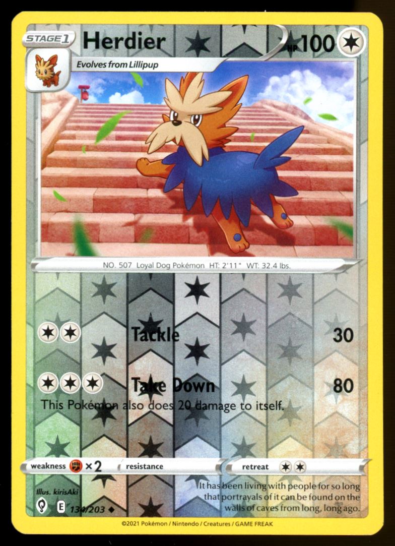 Herdier Uncommon Reverse Holo 2021 Sword & Shield - Evolving Skies Card # 134/203