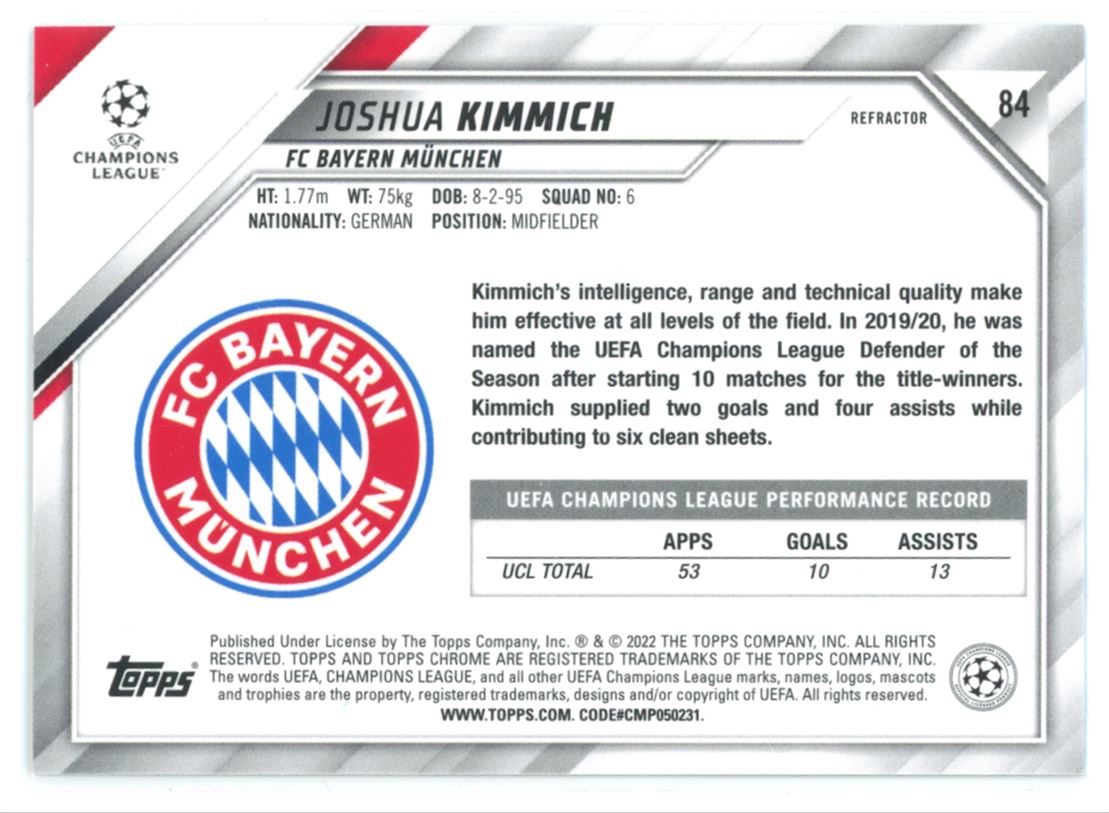 Joshua Kimmich Silver Refractor 2021 Topps Chrome Champions League Card # 84