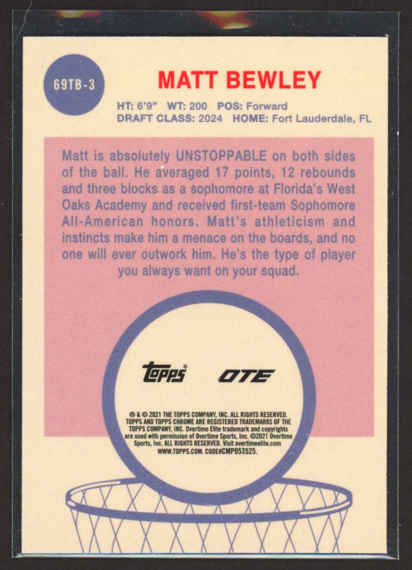 Matt Bewley 2021 Topps Chrome OTE Card # 69TB-3