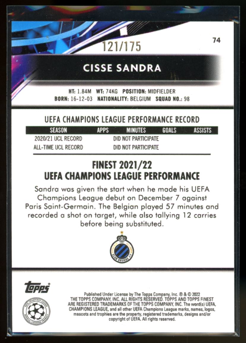Cisse Sandra /175 2021 Topps Finest UEFA Champions League Rookie Card # 74