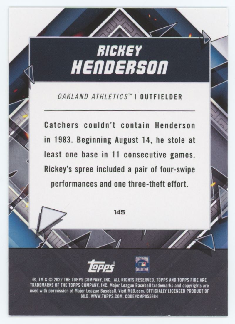 Rickey Henderson Gold Minted 2021 Topps Fire Card # 145