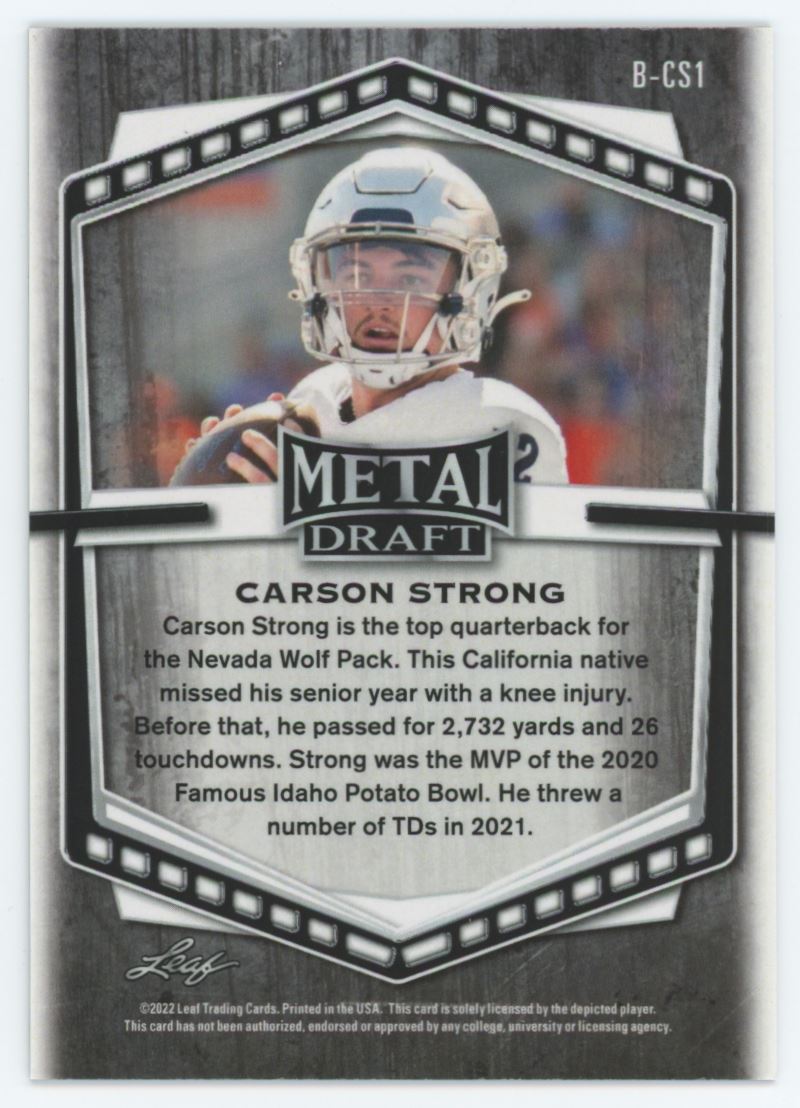 Carson Strong SIlver Holo Refractor 2022 Leaf Draft Metal Rookie Card # B-CS1