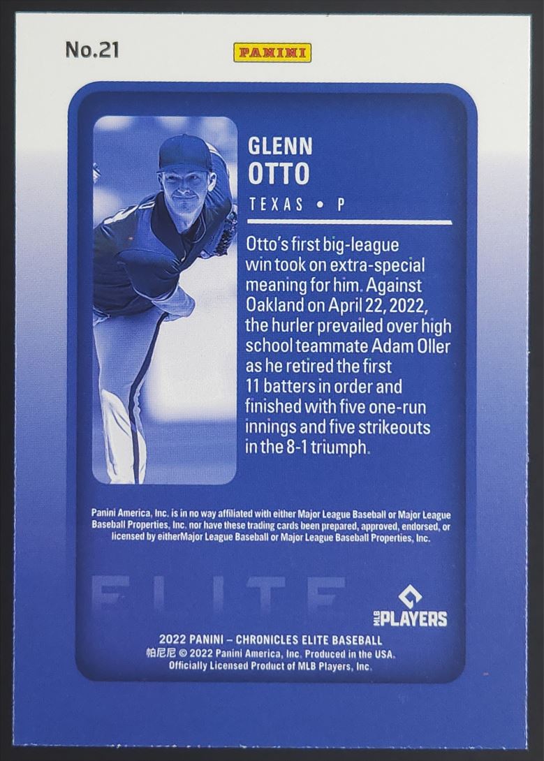 Glenn Otto 2022 Panini Chronicles Elite Rookie Card # 21