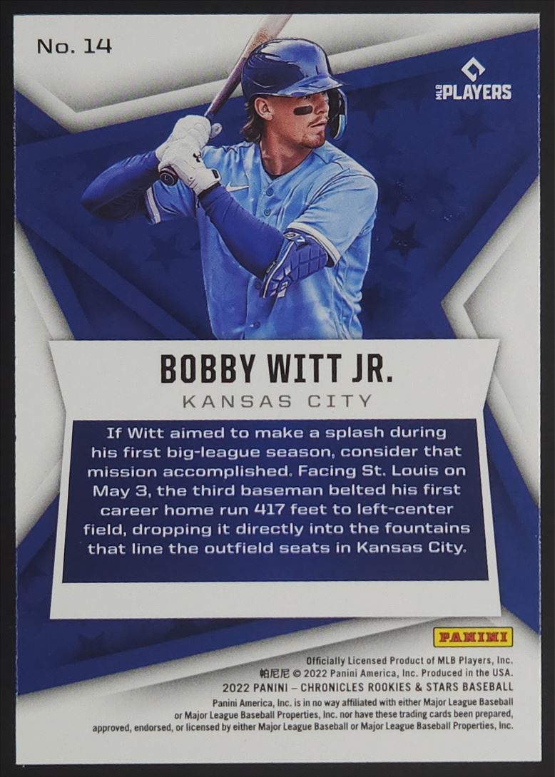 Bobby Witt Jr. 2022 Panini Chronicles Rookies & Stars Rookie Card # 14