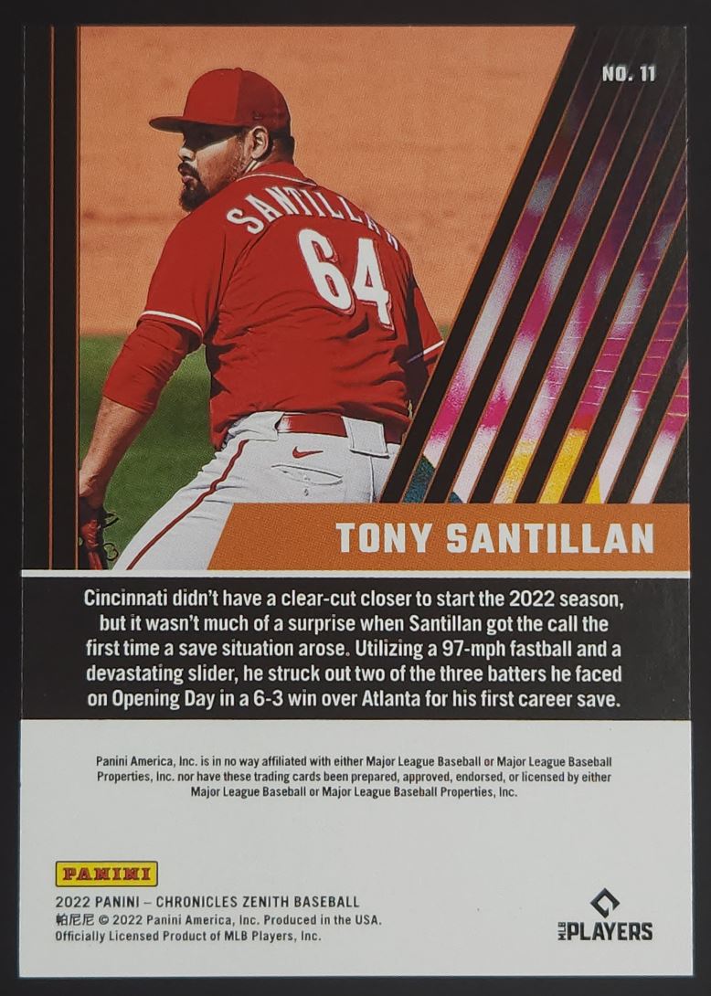 Tony Santillan 2022 Panini Chronicles Zenith Rookie Card # 11