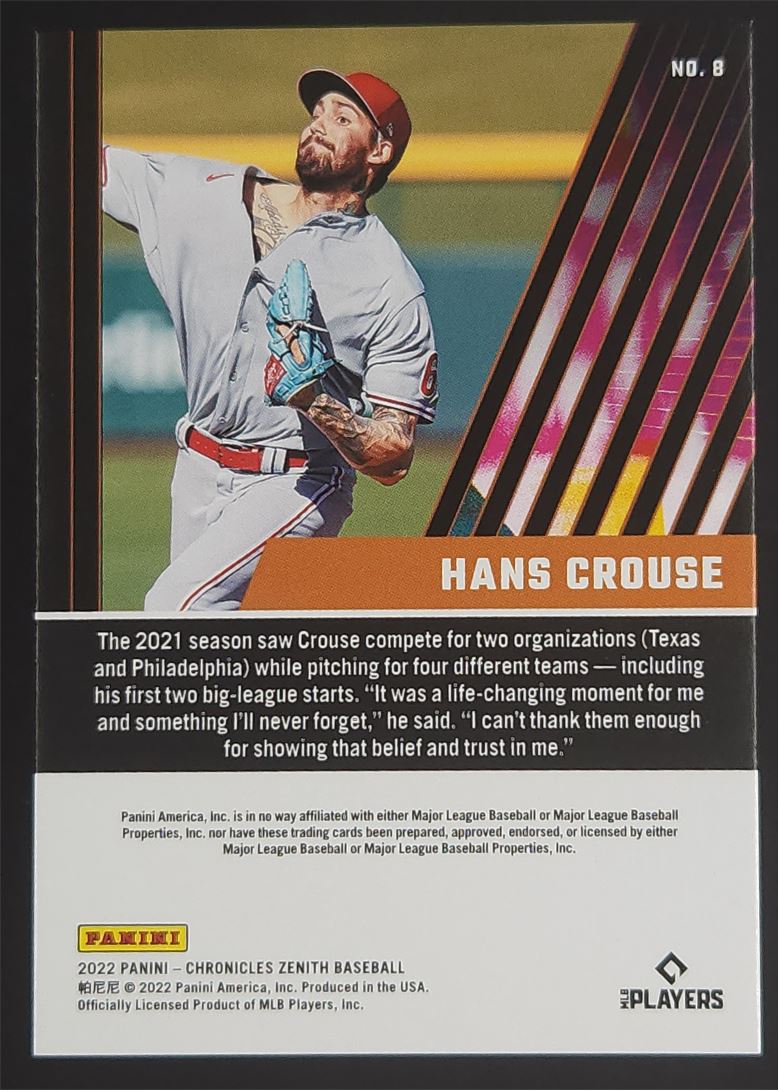 Hans Crouse 2022 Panini Chronicles Zenith Rookie Card # 8