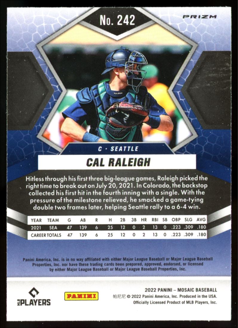 Cal Raleigh Pink Camo Prizm 2022 Panini Mosaic Baseball Rookie Card # 242