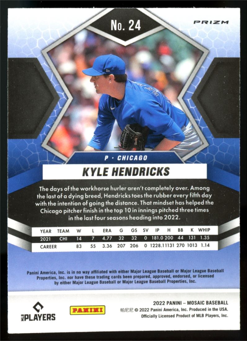 Kyle Hendricks Pink Camo Prizm 2022 Panini Mosaic Baseball Card # 24