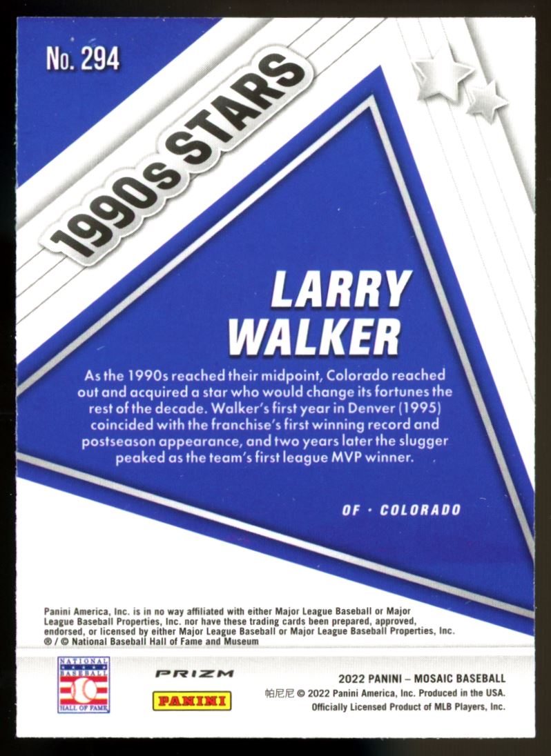 Larry Walker Pink Camo Prizm 2022 Panini Mosaic Baseball Card # 294