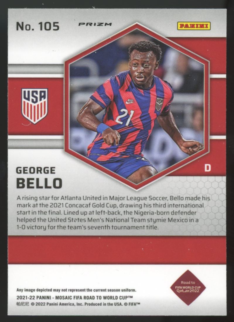 George Bello Mosaic Silver Prizm 2022 Panini Mosaic Road to FIFA World Cup Qatar Rookie Card # 105