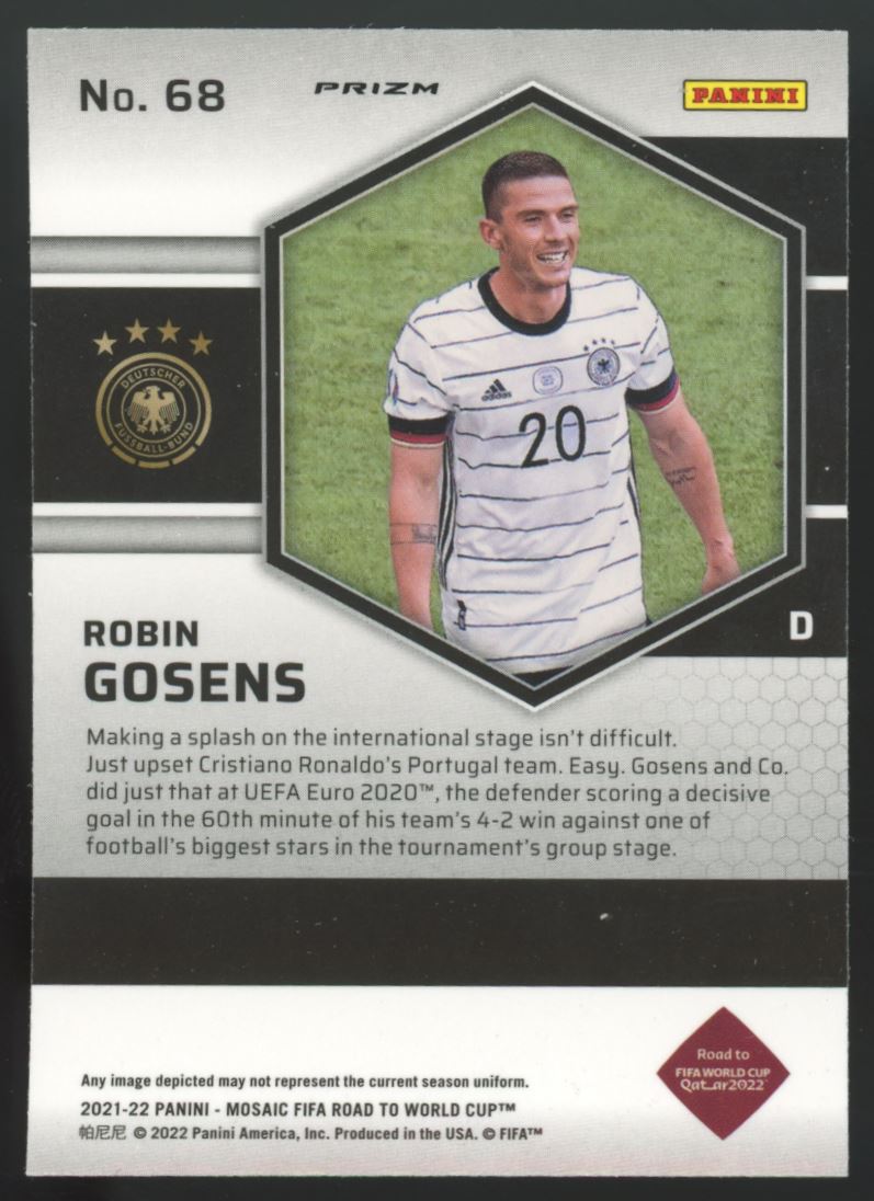 Robin Gosens Mosaic Silver Prizm 2022 Panini Mosaic Road to FIFA World Cup Qatar Card # 68