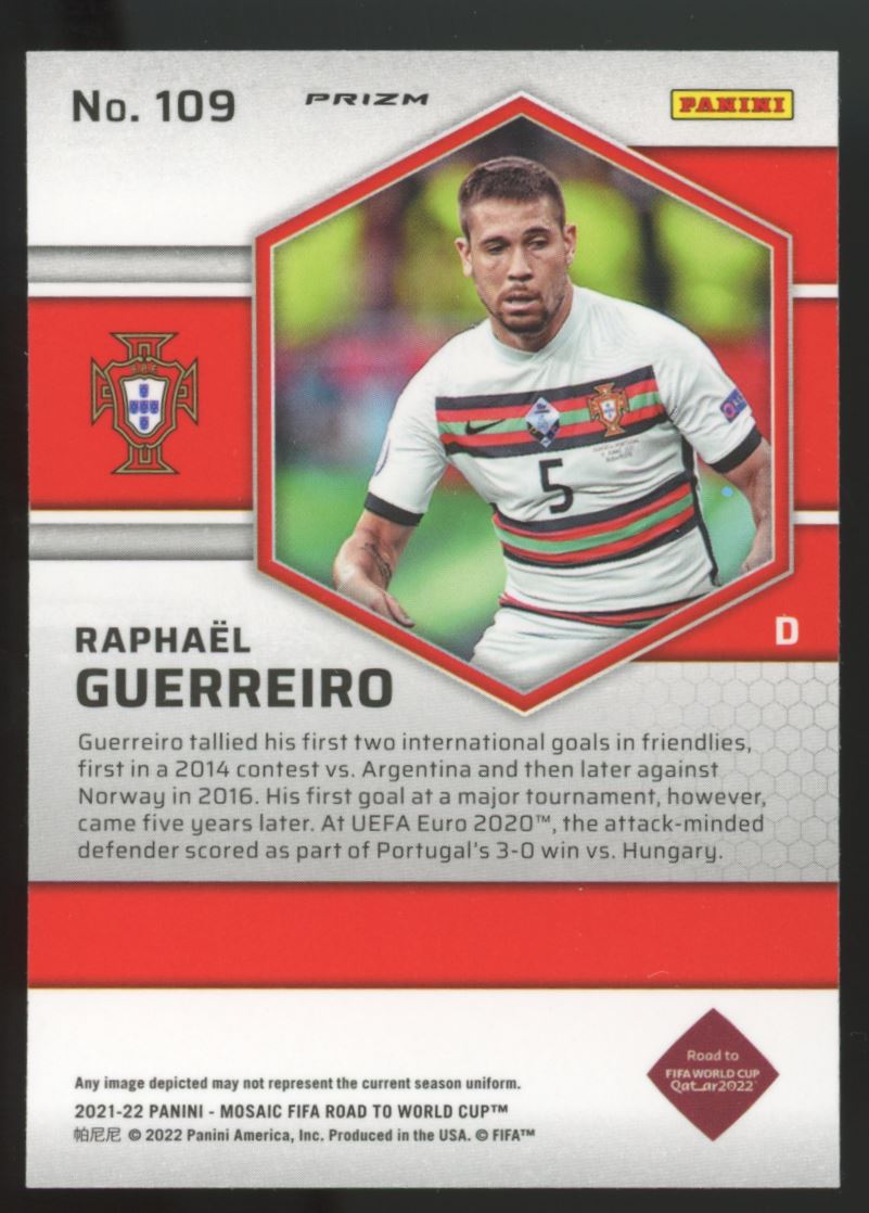 Raphael Guerreiro Silver Prizm 2022 Panini Mosaic Road to FIFA World Cup Qatar Card # 109