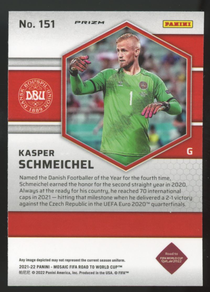 Kasper Schmeichel Silver Prizm 2022 Panini Mosaic Road to FIFA World Cup Qatar Card # 151