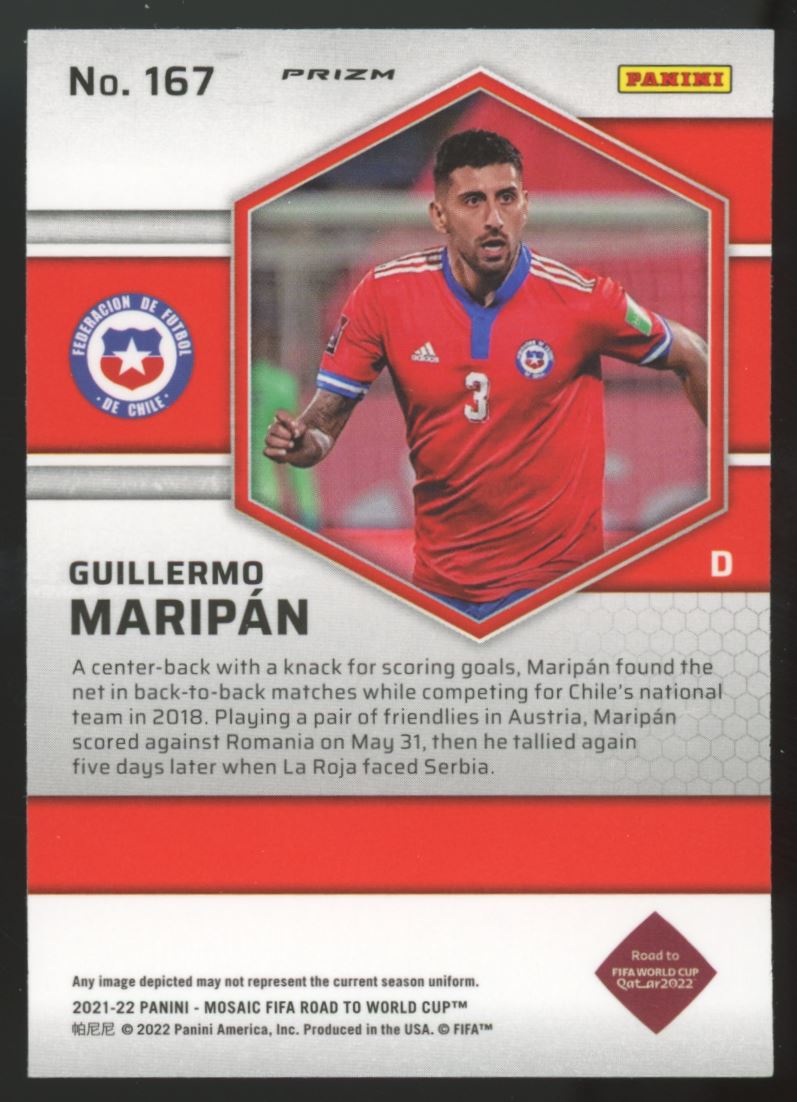 Guillermo Maripan Silver Prizm 2022 Panini Mosaic Road to FIFA World Cup Qatar Rookie Card # 167