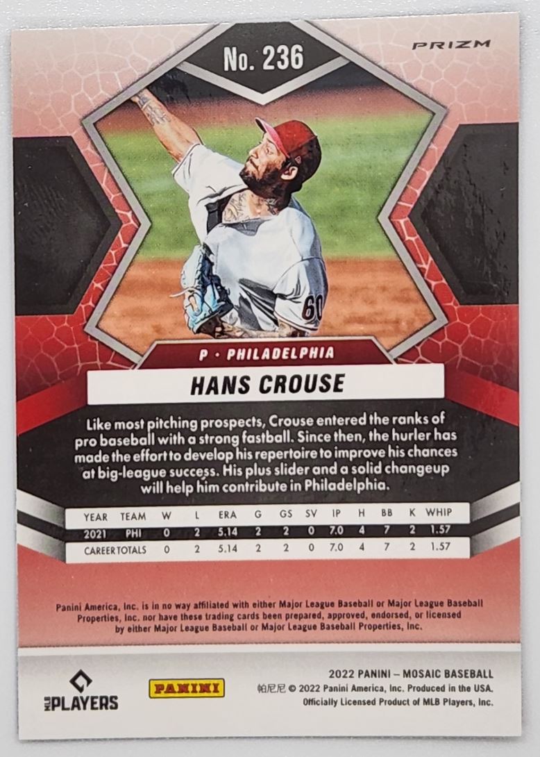 Hans Crouse Blue Camo Mosaic Prizm 2022 Panini Mosaic Rookie Card # 236