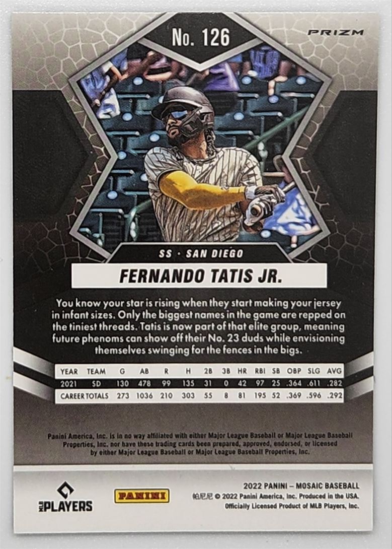 Fernando Tatis Jr. Prizm 2022 Panini Mosaic Card # 126