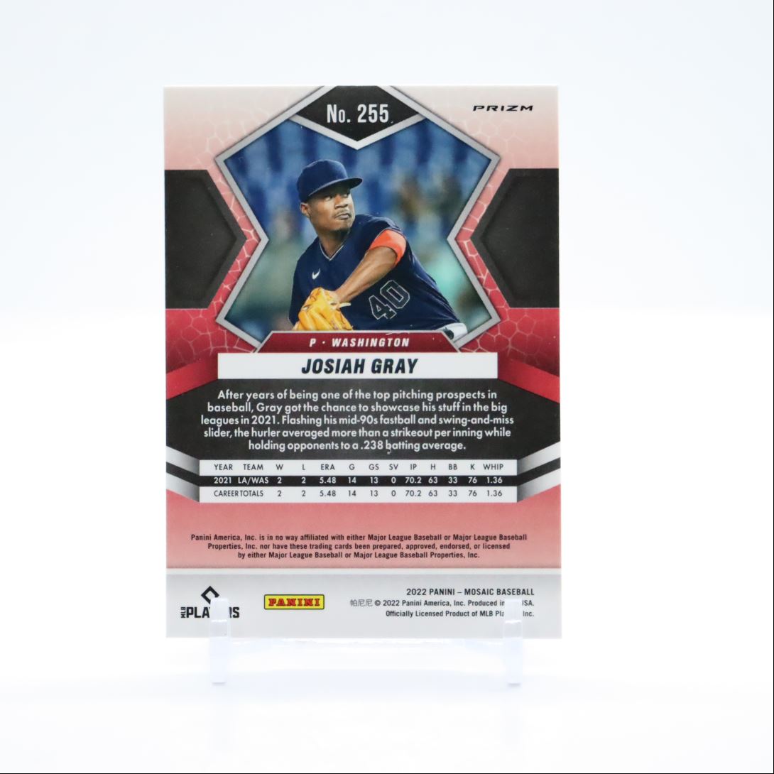 Josiah Gray Prizm 2022 Panini Mosaic Rookie Card # 255