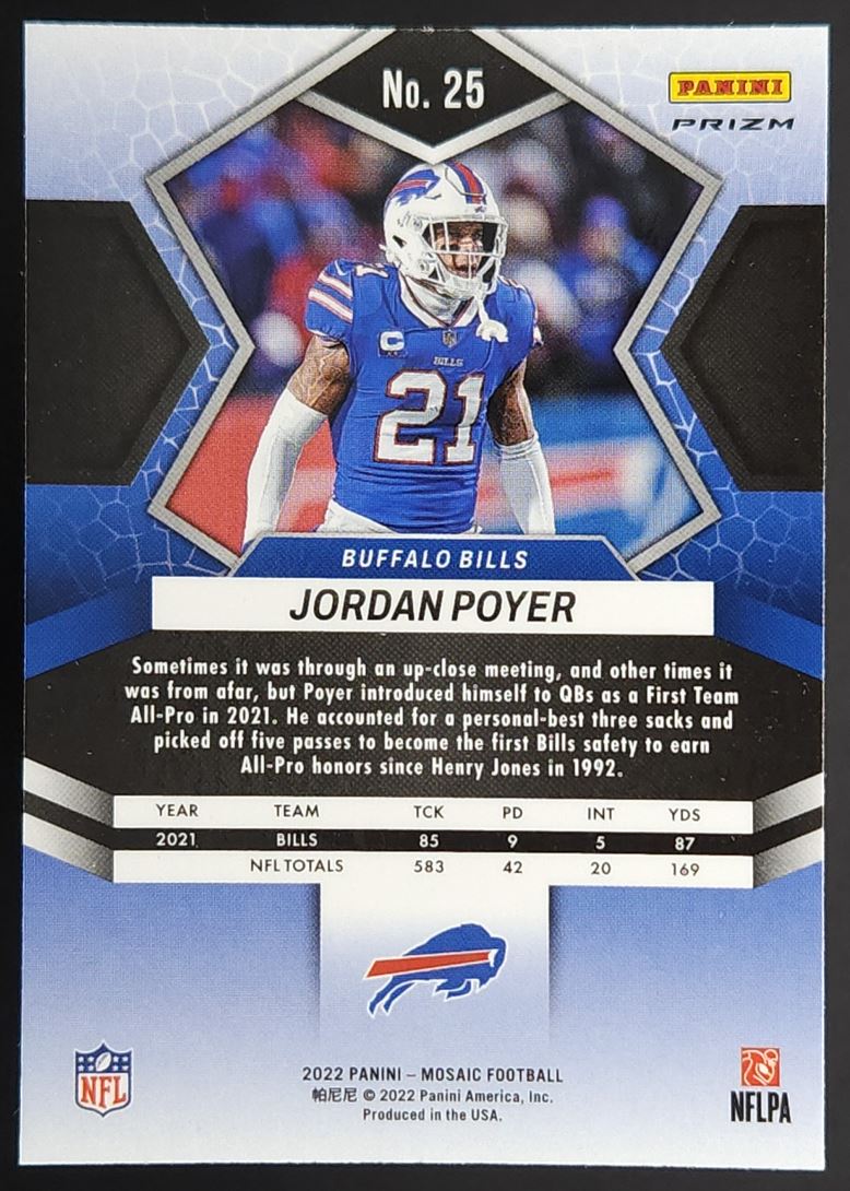 Jordan Poyer Prizm 2022 Panini Mosaic Card # 25
