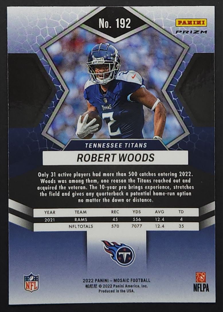 Robert Woods Reactive Orange Prizm 2022 Panini Mosaic Card # 192