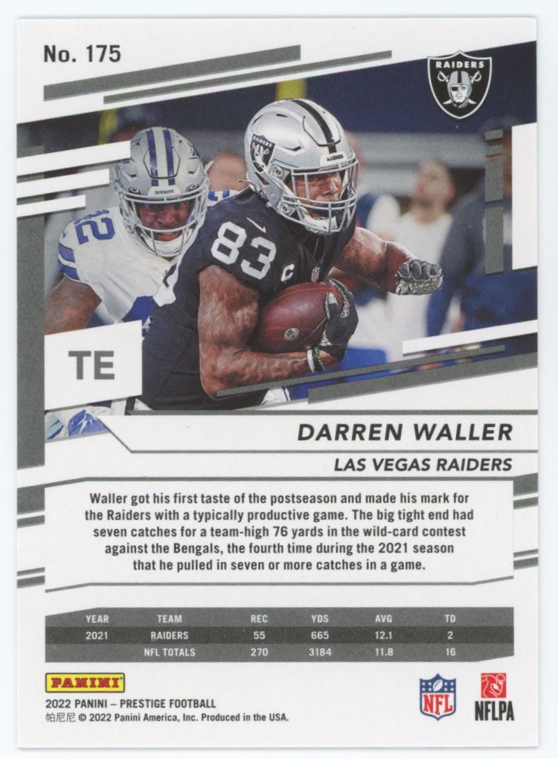 Darren Waller Diamond 2022 Panini Prestige Xtra Points Card # 175