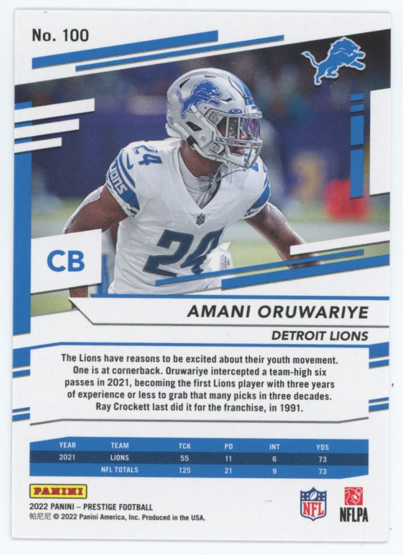 Amani Oruwariye Diamond 2022 Panini Prestige Xtra Points Card # 100