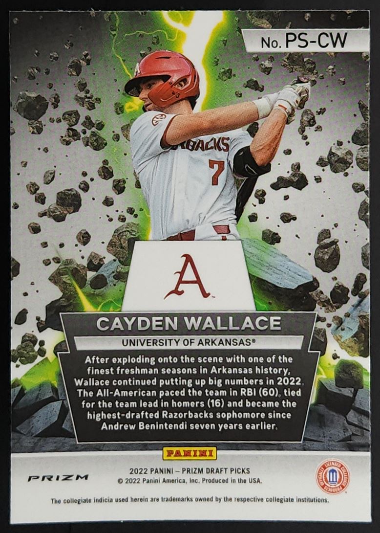 Cayden Wallace Silver Prizm 2022 Panini Prizm Draft Picks Power Surge Card # PS-CW