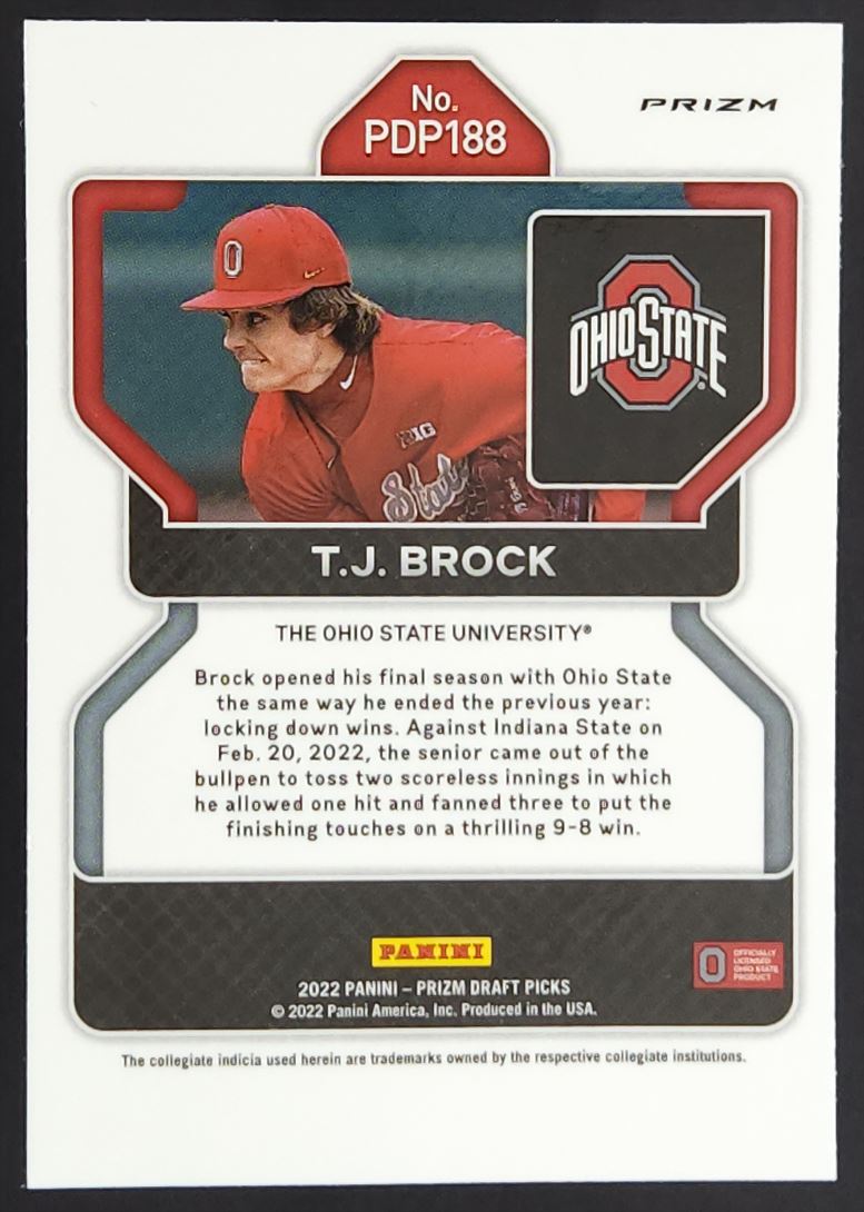 T.J. Brock Blue Mojo Prizm 2022 Panini Prizm Draft Picks Autograph Card # PDP188