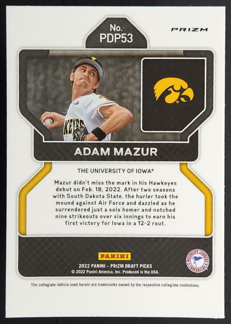Adam Mazur Red Prizm 2022 Panini Prizm Draft Picks Card # PDP53