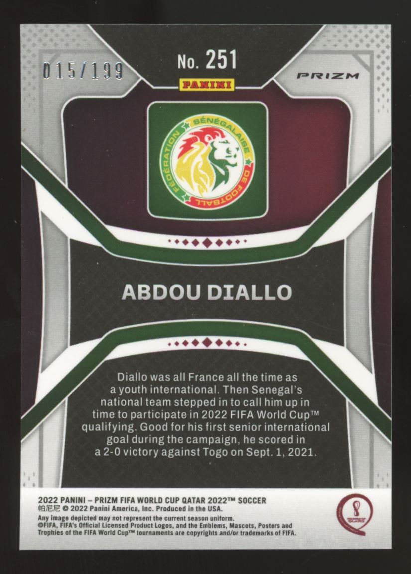 Abdou Diallo Blue Prizm 015/199 2022 Panini Prizm Road to FIFA World Cup Qatar 2022 Card # 251