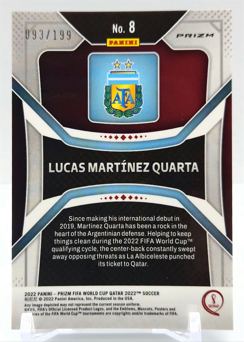 Lucas Martinez Quarta 093/199 2022 Panini Prizm World Cup Blue Wave Rookie Card # 8