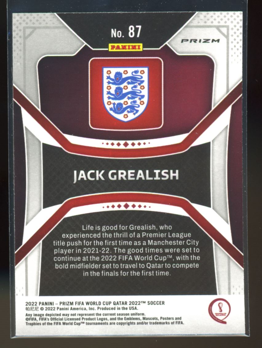 Jack Grealish 2022 Panini Prizm World Cup Silver (b) Card # 87