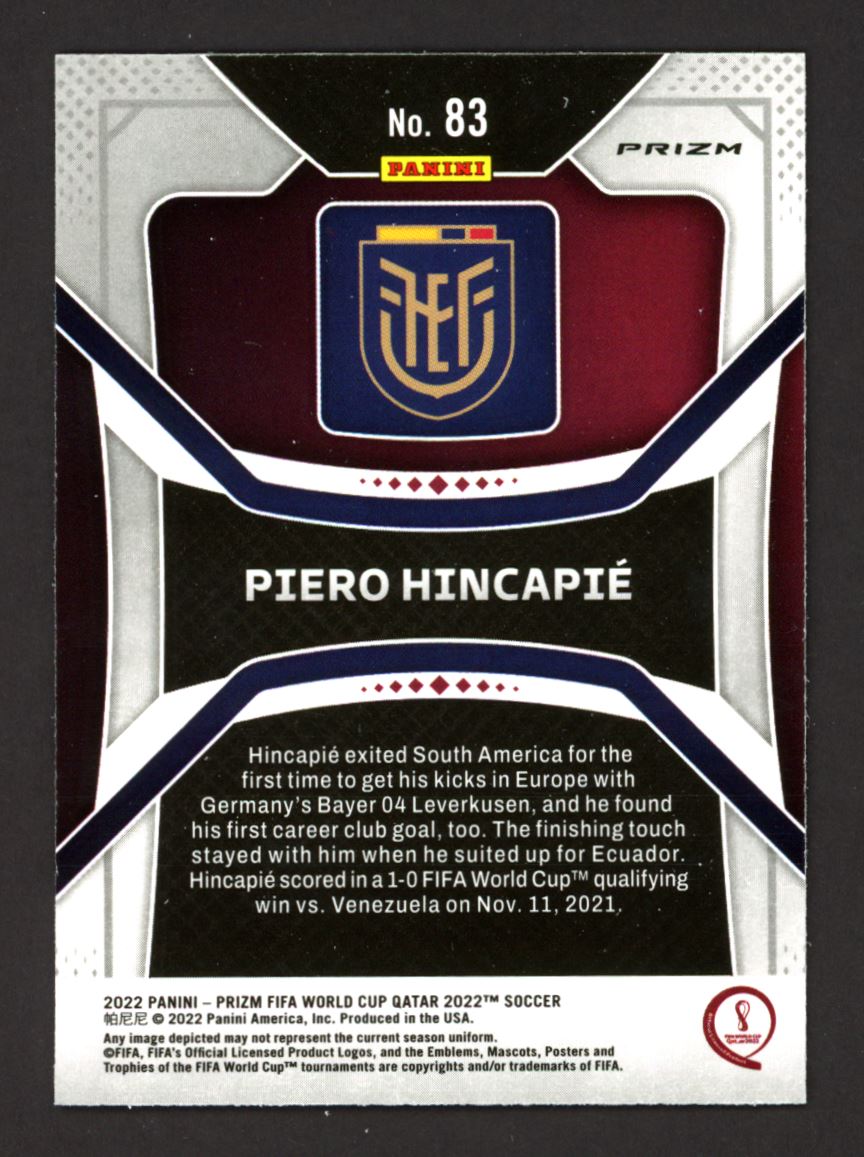 Piero Hincapie Hyper Prizm 2022 Panini Prizm World Cup Rookie Card # 83