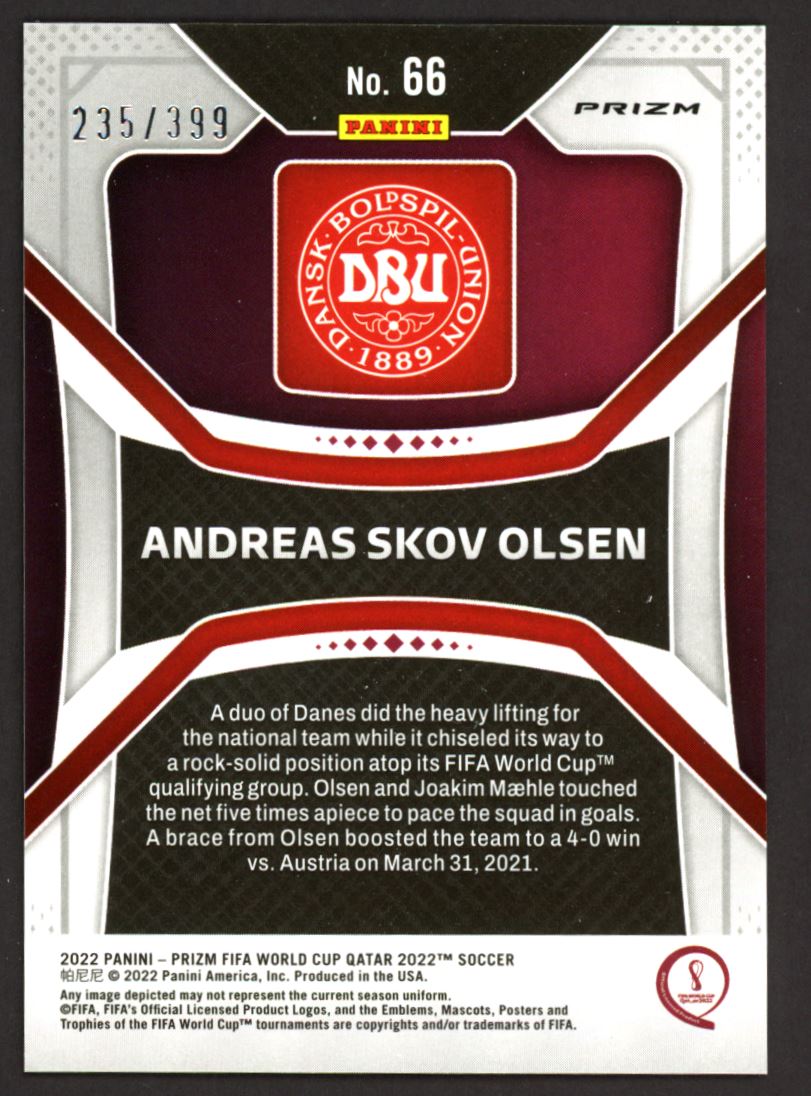 Andreas Skov Olsen Red Prizm /399 2022 Panini Prizm World Cup Rookie Card # 66